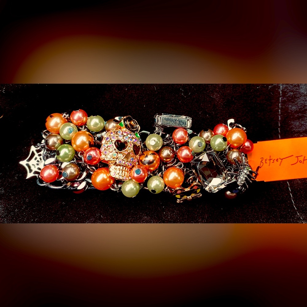 Betsey Johnson Halloween Bracelet Sugar Skull Crystal Ghost
